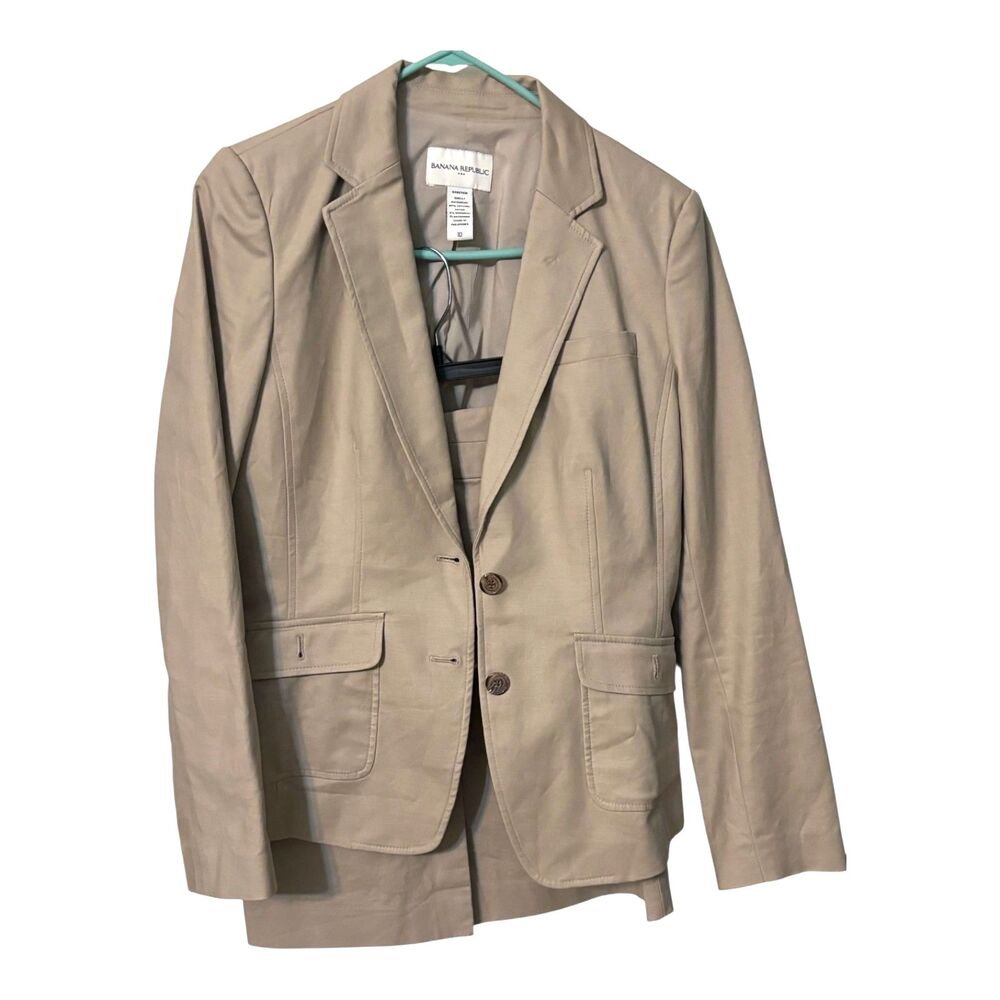 Banana Republic Career Suit Set Khaki Blazer Size 10 Skirt Size 8 - Picture 3 of 14